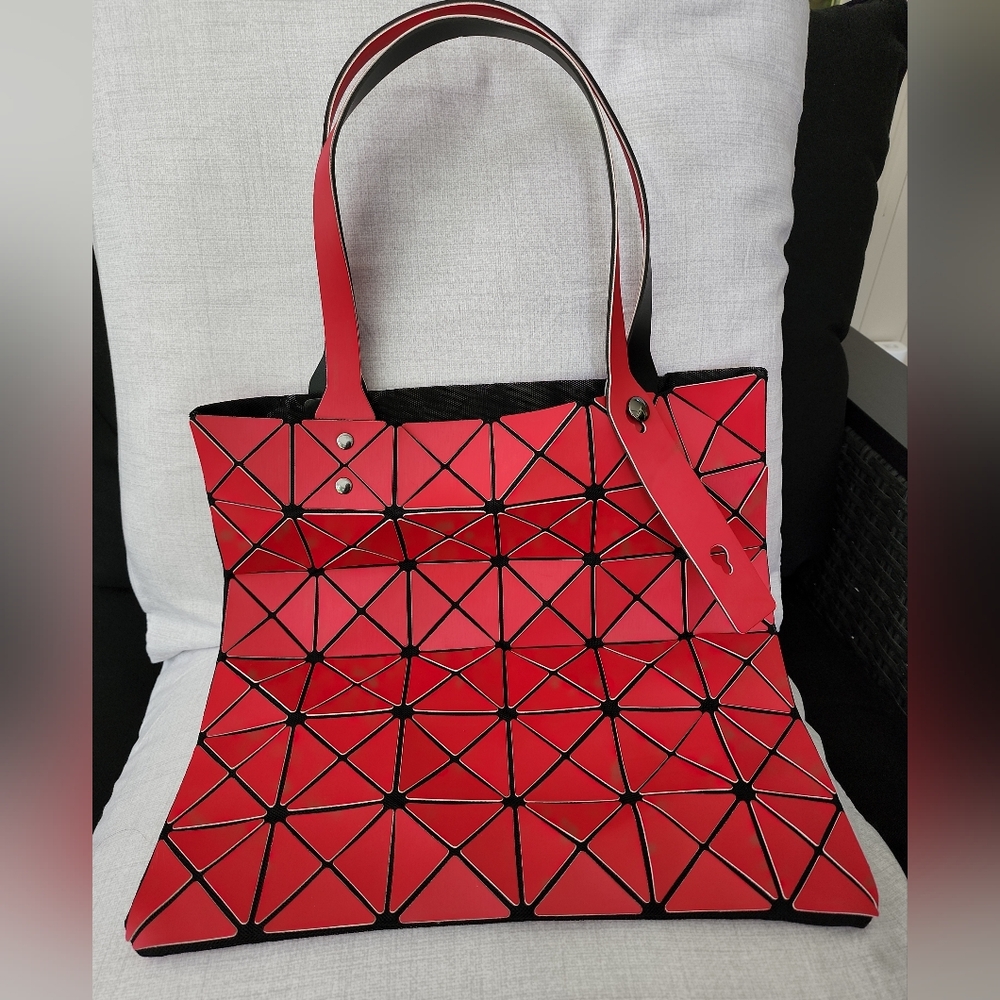 Red Geometric Tote Purse FHI Brands Bag 13" x 12" Adjustable Strap